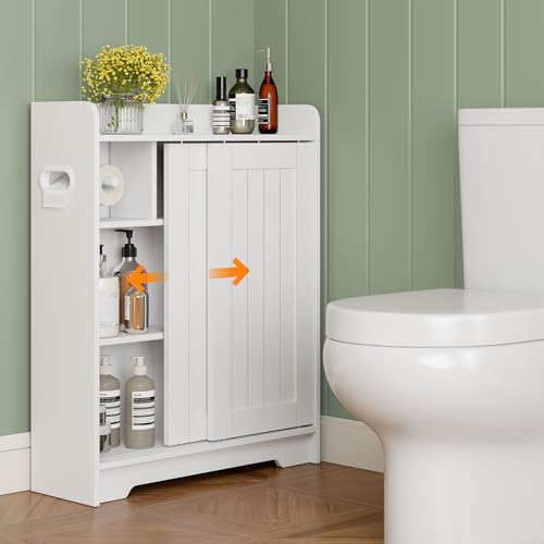 Bathroom Floor Cabinets,Storage Cabinet with Sliding Door,White - Image 3