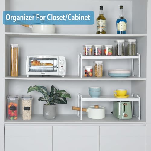 Set of 2 Expandable Kitchen Cabinet Shelves Organizers, Stackable - Image 7