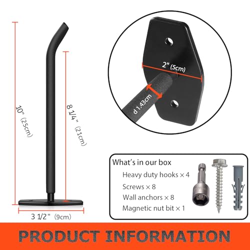 4 Pack 10-Inch Heavy Duty Garage Hooks, Tire Wall Mount, Black - Image 3