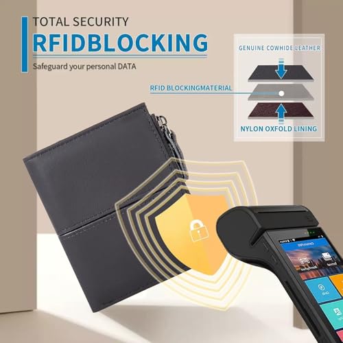 Men's wallet RFID blocking zipper coin purse genuine leather - Image 6