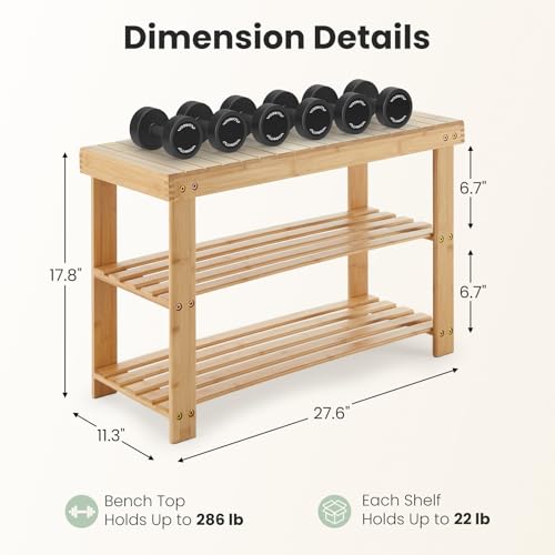 DUMOS Shoe Rack Bench with Storage, 3-Tier Bamboo Entryway - Image 3