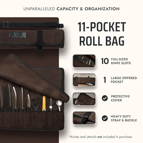 Asaya Waxed Canvas Chef Knife Roll Bag with 10 Slots - Image 3