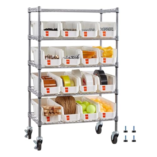 VEVOR 5-Tier Rolling Bin Storage Rack, 16 Organizer Bins - Image 2