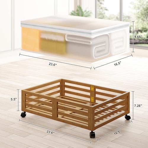 Under Bed Storage with Wheels, 2 Pack Bamboo Drawers - Image 3