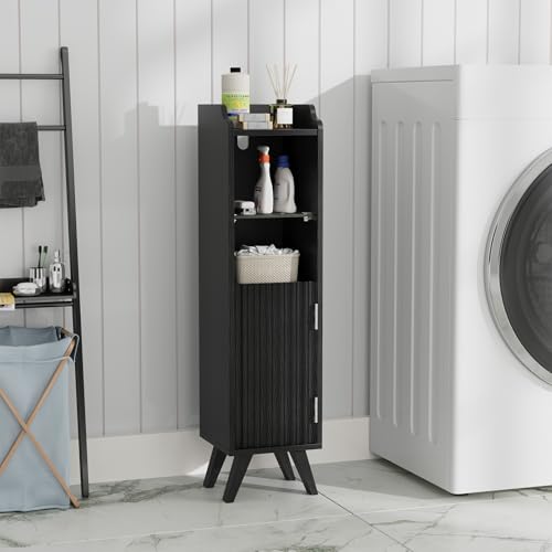 Slim Bathroom Storage Cabinet, 8" W x 8" D x 31.5" H, Black - Image 2