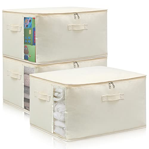 3 Pack Canvas Comforter & Blanket Storage Bags with Clear - Image 2