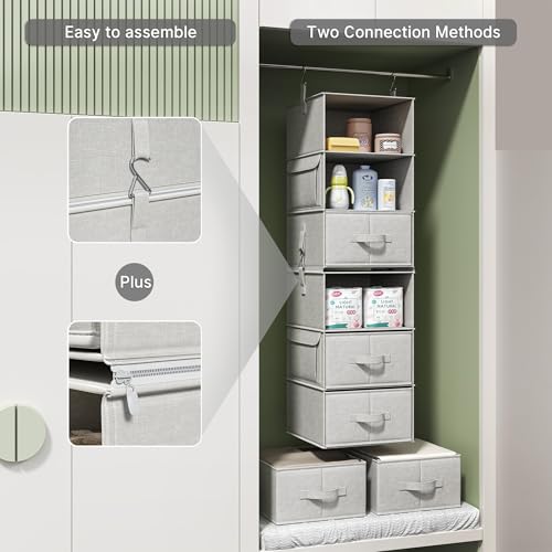6-Shelf Hanging Closet Organizer with 3 Drawers, Separable - Image 7