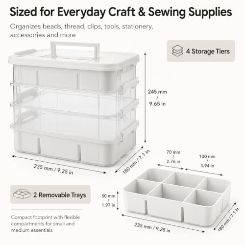 Craft Organizer, 4 Tier Storage Box with Removable Trays, White - Image 3