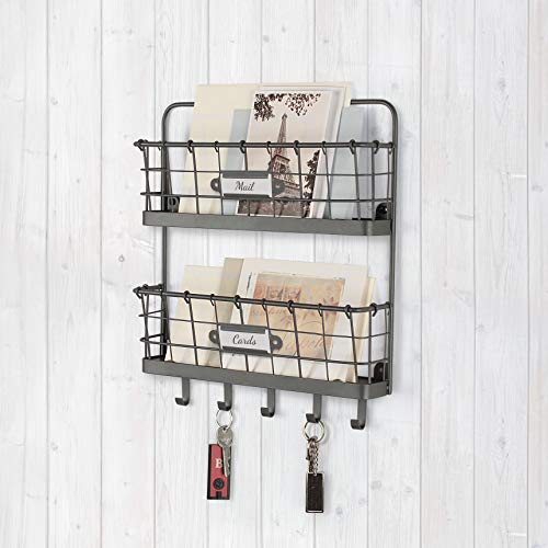 Spectrum Vintage Living Wall Mail and Key Holder 5 Hooks - Image 3