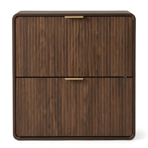 Modern Shoe Cabinet with 2 Flip Drawers, Fluted Panel - Image 2