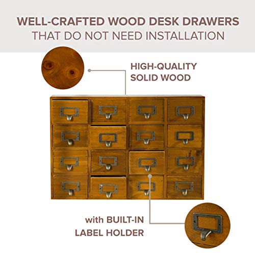 Card Catalog Desk Drawer Organizer - Wooden Storage Box with 16 - Image 5
