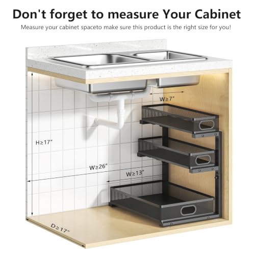 3-Tier Under Sink Organizer, Slide Out Drawer Rack, Black, 2 Pack - Image 3