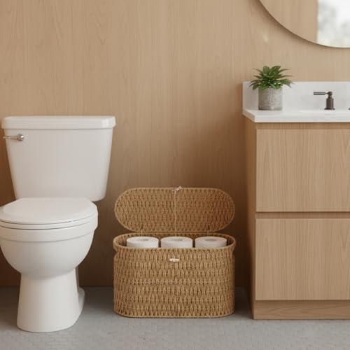 Toilet Paper Storage Basket with Lid, Paper Rope Wicker - Image 3