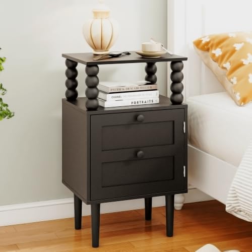 Nightstand with Storage Drawer and Open Wood Shelf,Solid Wood - Image 2