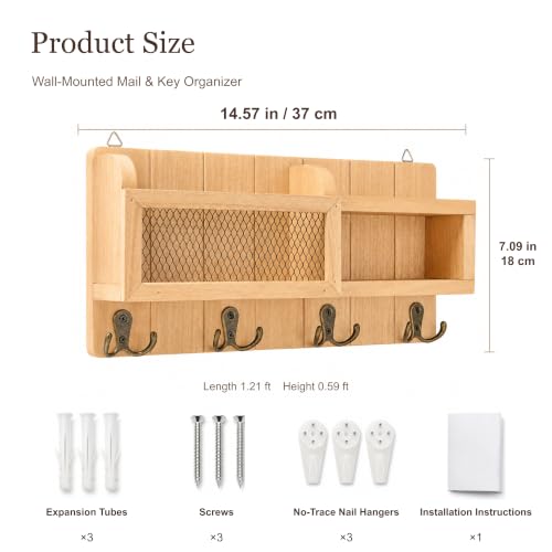 Key Holder Mail Organizer Wall Mount with Shelf Farmhouse - Image 3