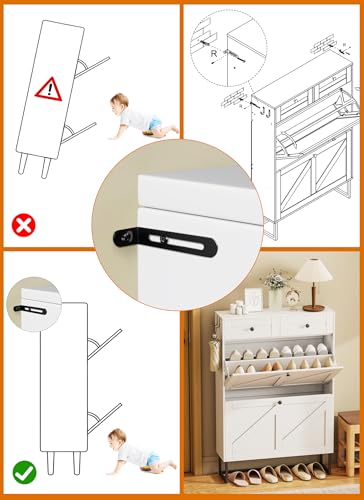 Shoe Storage Cabinet with 2 Flip Drawers & 2 Fabric - Image 7