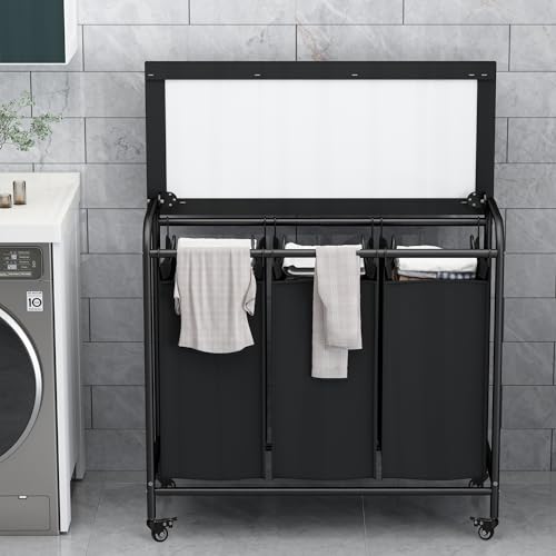3 Bags Laundry Basket Sorter, Black 135L Laundry Hamper - Image 5