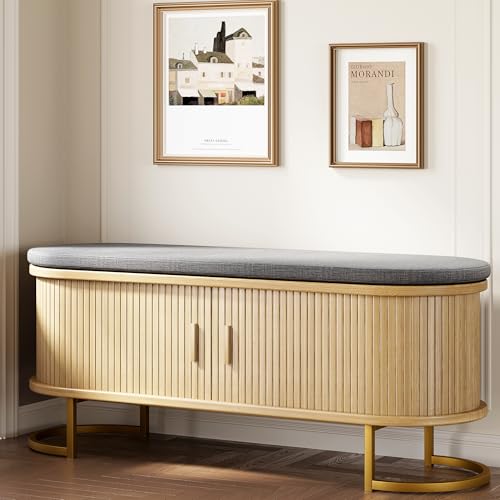 Decofy Shoe Storage Bench with Cushion and Sliding Doors - Image 4