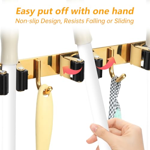 3 Racks and 4 Heavy Duty Hooks Mop and Broom Holder Wall - Image 5