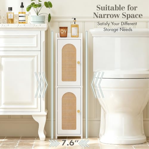 Spirich Slim Bathroom Storage Cabinet, Arched Rattan-Style Doors - Image 4
