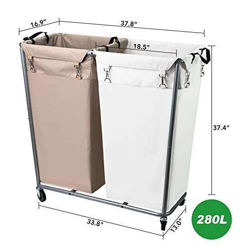 280L Laundry Laundry Hamper 2 Section, Large Laundry - Image 4