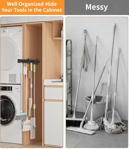 Slide Out Broom Holder 22"-Wide with 14 Movable Hooks Black - Image 4