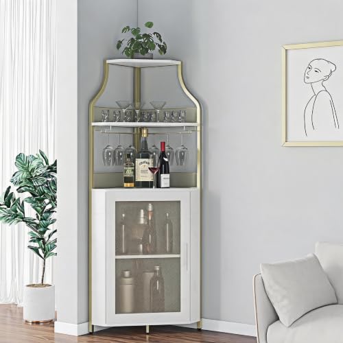 Jojoka 5-Tier Corner Bar Cabinet with Wine Rack & Glass Holder - Image 8