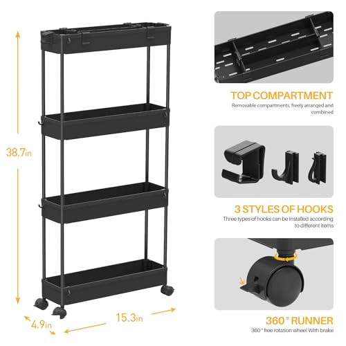SPACELEAD Slim Storage Cart 4 Tier,Bathroom Organize | All Products - Image 5