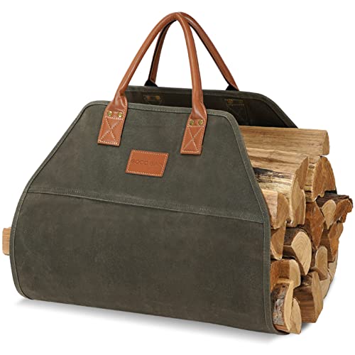 GOOD GAIN Firewood Carrier With Handle,36x18.5in Canvs Log - Image 2
