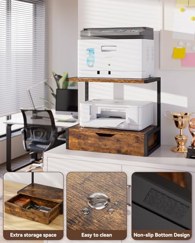 IBUYKE 2 Tier Desktop Printer Stand with Storage Drawer TLJ015H - Image 3