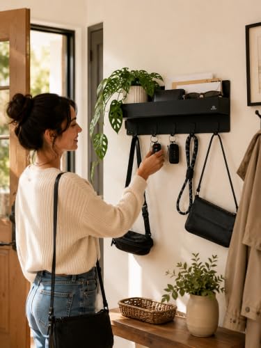 Modern Large Wall Mounted Key Holder with Deep Shelf - Image 3