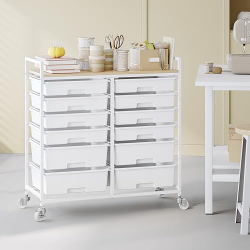 TOOLF 12 Drawers Rolling Storage Cart with Wooden Top - Image 3