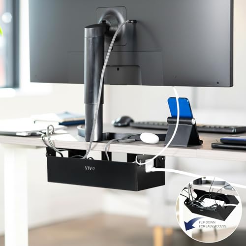 VIVO Black Flip-Open 16 in Cable Management Box, Desk-ACCBM1 - Image 3