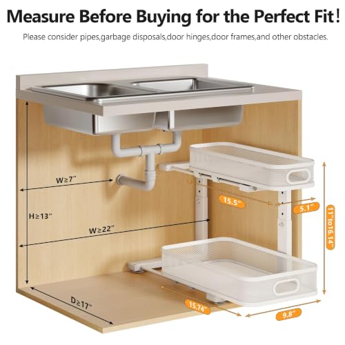 2 Pack Under Sink Organizer With Smooth Cylindrical | Under Sink Stora - Image 3