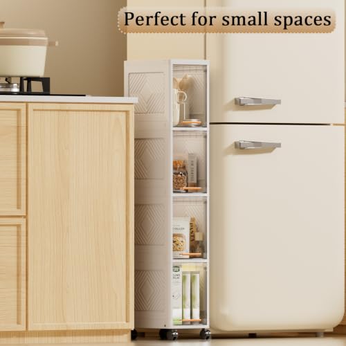 TEAMIX 4 Tier Slim Rolling Bathroom Storage Cabinet - Image 3