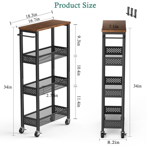 XYZLVSI Utility Slim Storage Cart, 4 Tier Kitchen Narrow Shelf - Image 7