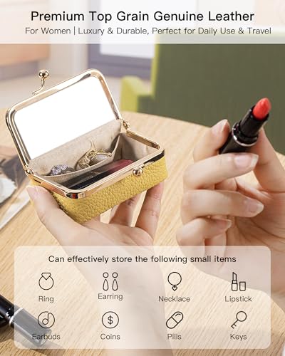 Genuine Leather Mini Travel Jewelry Box, Portable Cosmetic Mirror - Image 3