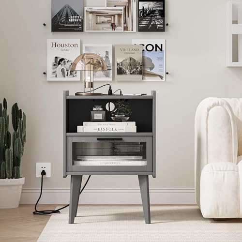 MMEOLUOOK Nightstand with Charging Station, Bedside Tables Grey - Image 6
