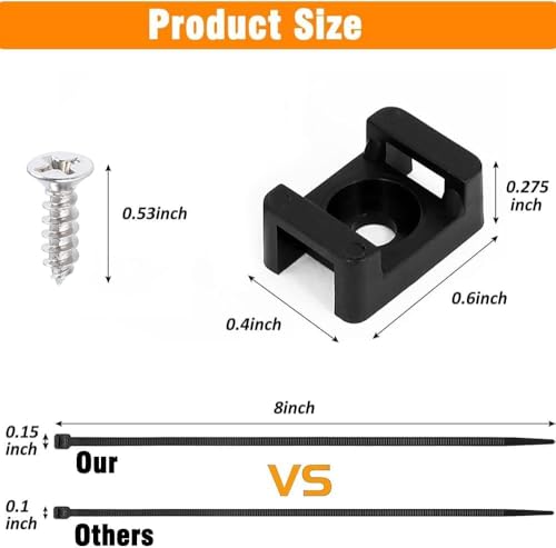 Black Cable Zip Tie Mounts Kit-100 Pcs Cable Zip Tie Saddle Type - Image 3