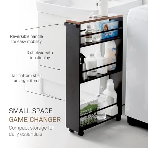 YAMAZAKI home Tower Rolling Slim Storage Cart With Handle Black - Image 5