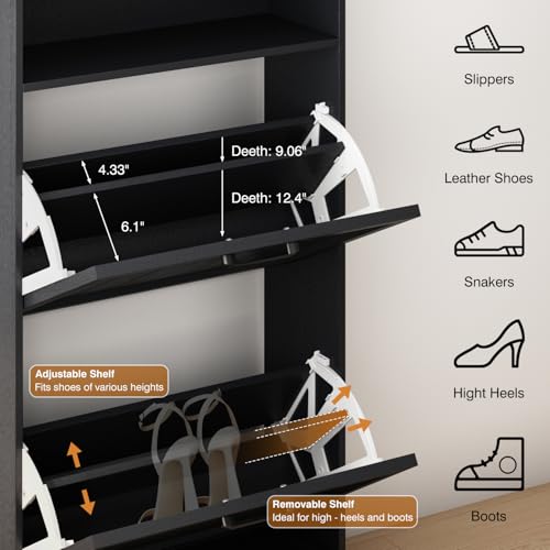 24" W Hidden Shoe Storage Cabinet with 2 Flip Drawers & - Image 4