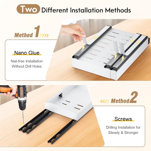 Pull Out Cabinet Organizer, Expandable Width (11.4"-18.9") Depth (16.3"-21.7") Pull out Drawers for Cabinets with 3 Rails, No Drill Adhesive Film or Nail Fixed Slide out Drawers fo
