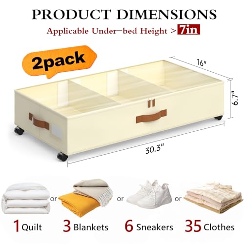 Yecaye Under Bed Storage with Wheels, 2 Pack Under Bed - Image 3