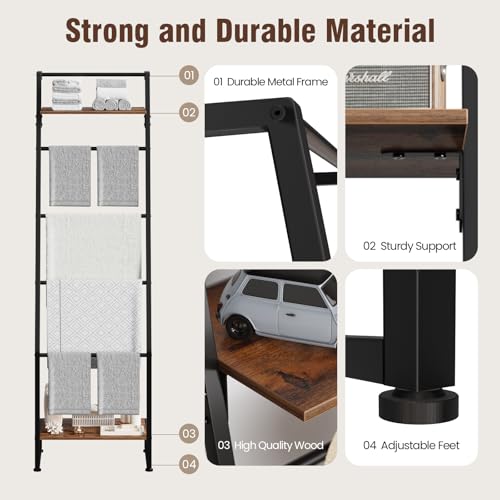 Blanket Ladder with Shelf, 6 Layer Wall-Leaning Blanket Rack - Image 5