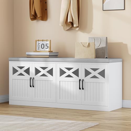 Hzuaneri 47.2" Shoe Storage Bench with 4 Barn Doors & - Image 2