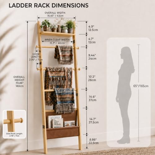 BAMBANG 71" 4-in-1 Blanket Ladder for Living Room, 5-Tier - Image 3