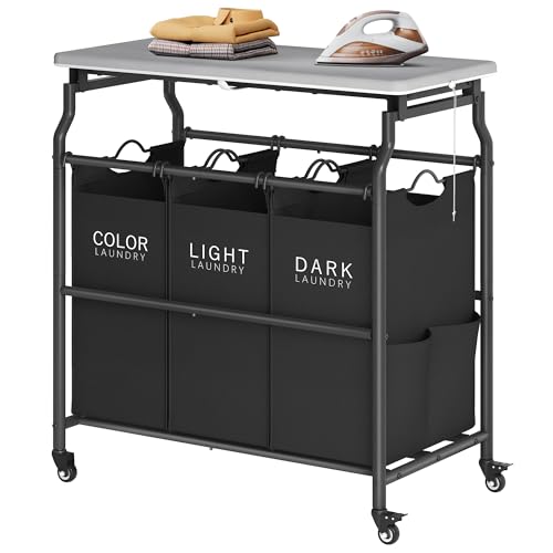 Hoctieon 3 Section Laundry Sorter with Ironing Board - Image 2