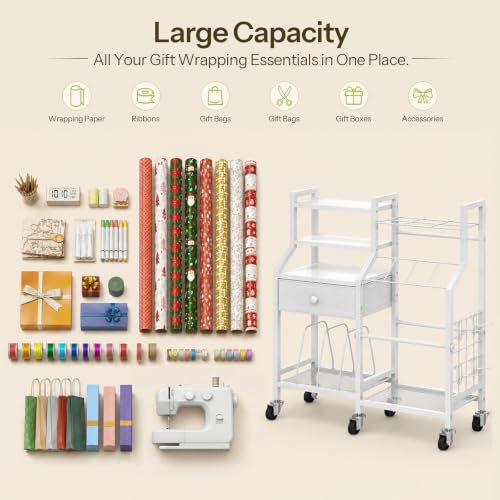 HOOBRO Wrapping Paper Storage Cart, Rolling Gift Wrap - Image 6