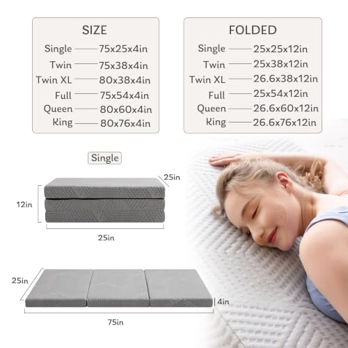 MLILY Single Trifold Mattress, 4 Inch Foldable Gel M | All Products - Image 3