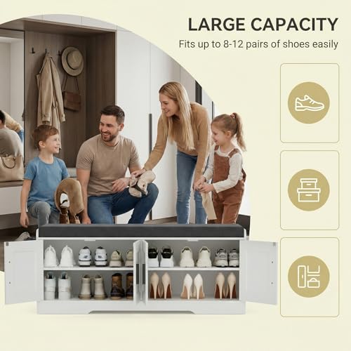 Homleke Shoe Storage Bench, 4 Doors & Thickened Padd | Home Organizati - Image 5